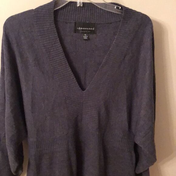 CONNECTED APPAREL SIZE XL BLUE GRAY WOOL V NECK DOLMAN SLEEVE SWEATER DRESS - Picture 3 of 8